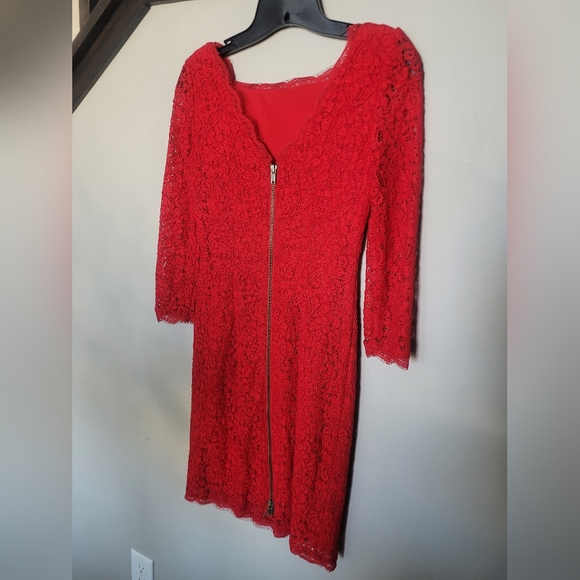 Cache Red Lace Bodycon Dress Size 0 - Picture 2 of 3